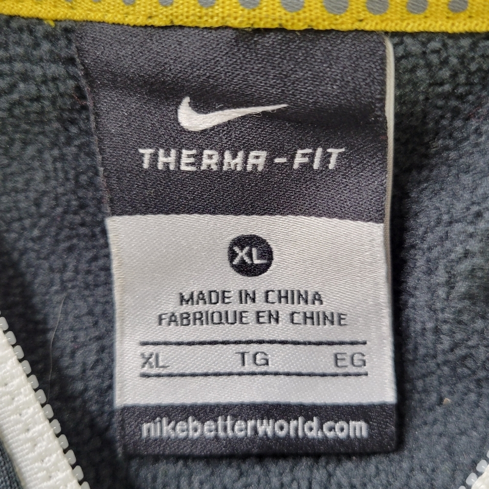 Nike Therma Fit Track Jacket Men Size XL Gray Yellow Full Zip Hoodie Fleece - Picture 4 of 7